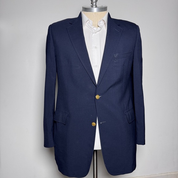 Vintage Brooks Brothers 346 Mens Navy Wool Blazer Gold Buttons 40L